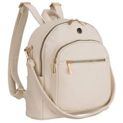 Plecak damski mały ze skóry ekologicznej modny miejski beżowy na suwak listonoszka na ramie torebka 2w1 Peterson PTN MBP-01-F19. Brązowe plecaki Peterson, bez wzorów, ze skóry ekologicznej. Za 87.99 zł.