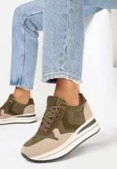 Zielone Sneakersy na Grubej Podeszwie Lureta. Brązowe obuwie sportowe damskie Born2be, z jeansu, bez zapięcia. Za 109.99 zł.