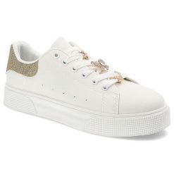 Złote Sneakersy Seastar Blue Modne Buty Damskie. Białe obuwie sportowe damskie Seastar Blue, na wiosnę, z materiału, bez zapięcia. Za 99.99 zł.