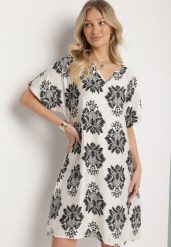 Czarna Pudełkowa Sukienka z Wiskozy Ozdobiona Geometrycznym Wzorem Emilavie. Czarne sukienki damskie Born2be, bez wzorów, z wiskozy, eleganckie, bez ramiączek. Za 79.99 zł.