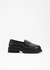 Skórzane loafersy. Czarne czółenka damskie bonprix, bez wzorów, ze skóry, bez obcasa. Za 209.99 zł.