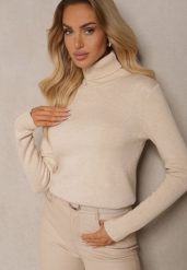 Beżowy Klasyczny Golf z Domieszką Wełny Zoziona. Brązowe golfy damskie Renee, bez wzorów, z jeansu, bez ramiączek. Za 84.99 zł.
