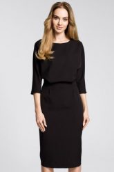 Sukienka elegancka midi kimonowa góra i dopasowany dół czarna. Czarne sukienki damskie MOE, bez wzorów, biznesowe, bez ramiączek. Za 289.00 zł.