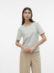 Vero Moda Koszulka "Abby" w kolorze granatowo-zielonym rozmiar: XXL. Białe bluzki damskie Vero Moda, xxl, bez wzorów, bez kołnierzyka, bez ramiączek. Za 30.71 zł.