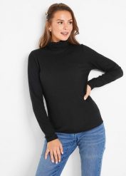 Ciepły shirt termiczny. Czarne golfy damskie bonprix, bez wzorów, z dzianiny, bez ramiączek. Za 72.99 zł.