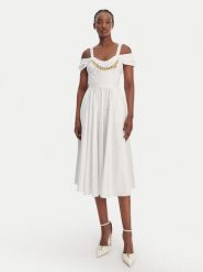 Elisabetta Franchi Sukienka koktajlowa AB-921-61E2-V590 Biały Regular Fit. Białe sukienki damskie Elisabetta Franchi, bez wzorów, z bawełny, wizytowe, bez ramiączek. Za 2,509.00 zł.