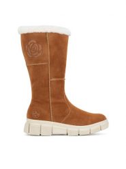 Rieker Kozaki X3455-24 Brązowy. Brązowe kozaki damskie Rieker, z materiału, bez obcasa, na płaskiej podeszwie, bez zapięcia. Za 272.99 zł.