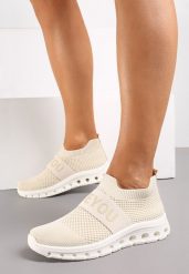 Beżowe Buty Sportowe z Napisem LOVE i Elastyczną Cholewką Alaissa. Brązowe obuwie sportowe casual damskie Renee. Za 44.99 zł.