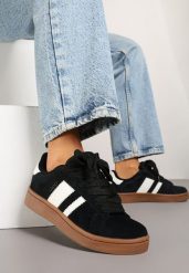Czarno-Białe Sneakersy w Stylu Klasycznych Tenisówek z Ozdobnymi Paskami Neveza. Czarne obuwie sportowe damskie Born2be, z jeansu, bez zapięcia, tenisowe. Za 129.99 zł.