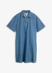Sukienka jeansowa oversize z bawełny organicznej. Niebieskie sukienki damskie bonprix, bez wzorów, z bawełny, bez ramiączek. Za 99.99 zł.