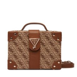 Torebka Guess. Brązowe kuferki damskie Guess, z aplikacjami, bez dodatków. Za 344.99 zł.