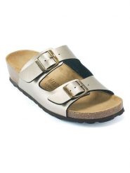 Mandel Skórzane klapki w kolorze złotym rozmiar: 37. Żółte klapki damskie Mandel, bez wzorów, z otwartym noskiem, bez obcasa, bez zapięcia. Za 121.99 zł.