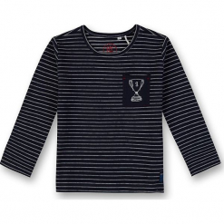 Koszulka w kolorze granatowym. Niebieskie t-shirty i koszulki chłopięce Eat ants, w paski, z bawełny, z okrągłym kołnierzem, z długim rękawem. W wyprzedaży za 62.95 zł.