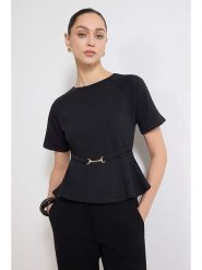 Trendyol Bluzka w kolorze czarnym rozmiar: XL. Czarne bluzki damskie Trendyol, xl, bez wzorów, z bawełny, bez kołnierzyka, bez ramiączek. Za 73.99 zł.