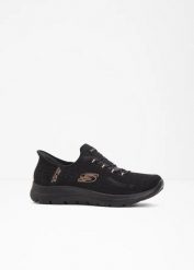 Wsuwane sneakersy marki Skechers z pianką z pamięcią kształtu. Czarne obuwie sportowe casual damskie bonprix. Za 349.99 zł.