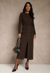 Brązowa Koszulowa Sukienka z Wiskozą Ozdobiona Paskiem i Guzikami Vetionna. Brązowe sukienki damskie Renee, bez wzorów, z wiskozy, eleganckie, bez ramiączek. Za 169.99 zł.