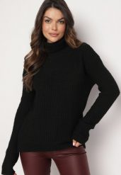 Czarny Klasyczny Golf Ertina. Czarne golfy damskie Born2be, m, bez wzorów, z jeansu, bez ramiączek. Za 109.99 zł.