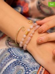 L'Atelier de Gaia Bransoletki (3 szt.) z różowym kwarcem rozmiar: onesize. Czerwone bransoletki damskie L'Atelier de Gaia, z mosiądzu. Za 64.95 zł.