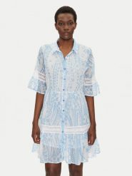Iconique Sukienka koszulowa IC25-039 Niebieski Relaxed Fit. Niebieskie sukienki damskie Iconique, bez wzorów, z bawełny, bez ramiączek. Za 299.99 zł.