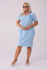 Błękitna sukienka Eloise - Casualowa Elegancja PLUS SIZE XXL LATO. Niebieskie sukienki damskie Moda Size Plus Iwanek, bez wzorów, z bawełny, eleganckie, bez ramiączek. Za 249.90 zł.