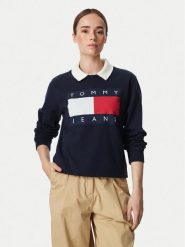 Tommy Jeans Bluza Flag DW0DW23906 Granatowy Regular Fit. Niebieskie bluzy damskie Tommy Jeans, xs, bez wzorów, z bawełny, bez kaptura. Za 409.99 zł.