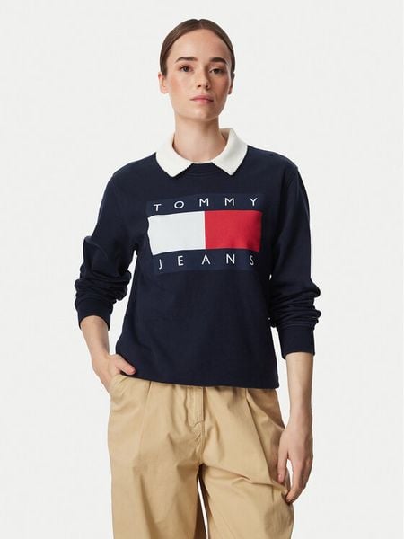 Tommy Jeans Bluza Flag DW0DW23906 Granatowy Regular Fit. Niebieskie bluzy damskie Tommy Jeans, xs, bez wzorów, z bawełny, bez kaptura. Za 409.99 zł.