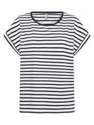 Soyaconcept Koszulka "Rina" w kolorze biało-granatowym rozmiar: XL. Białe bluzki damskie Soyaconcept, xl, bez wzorów, z bawełny, bez kołnierzyka, bez ramiączek. Za 78.84 zł.