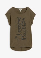 Długa bluzka z czystej bawełny organicznej. Żółte bluzki damskie bonprix, bez wzorów, z bawełny, klasyczne, bez kołnierzyka, bez ramiączek. Za 67.99 zł.