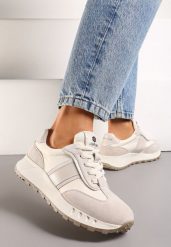 Beżowe Klasyczne Sneakersy ze Skóry Naturalnej Goteria. Brązowe obuwie sportowe casual damskie Renee, ze skóry, bez zapięcia. Za 159.99 zł.