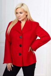 Elegancki czerwony krótki płaszcz Sofia PLUS SIZE XXL WIOSNA. Czerwone płaszcze damskie Moda Size Plus Iwanek, na wiosnę, plus size, bez wzorów, z materiału, bez kaptura. Za 229.90 zł.