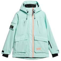 Damska kurtka narciarska Superdry Ultimate Rescue. Niebieskie kurtki sportowe damskie Superdry, bez wzorów, bez kaptura. Za 1,423.65 zł.