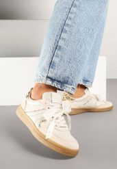 Beżowe Sneakersy w Stylu Klasycznych Tenisówek z Odpinaną Kokardką Korimarela. Brązowe obuwie sportowe damskie Born2be, z jeansu, bez zapięcia, tenisowe. Za 89.99 zł.