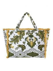 BLE Shopper bag w kolorze biało-oliwkowym - 42 x 30 x 20 cm rozmiar: onesize. Białe shopper bag BLE, bez wzorów, z materiału, na ramię, bez dodatków. Za 54.95 zł.
