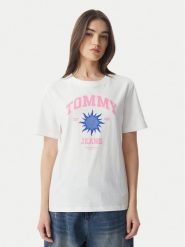 Tommy Jeans T-Shirt Novelty DW0DW23159 Biały Relaxed Fit. Białe t-shirty damskie Tommy Jeans, l, bez wzorów, z bawełny, bez kołnierzyka. Za 189.99 zł.