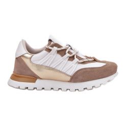 Skórzane Półbuty Sneakersy Damskie Artiker 56C1738 Beżowo-Złote beżowy. Brązowe półbuty damskie bez wzorów, ze skóry, bez obcasa, bez zapięcia. Za 379.85 zł.