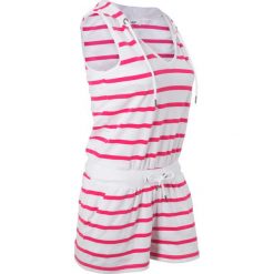 Kombinezon, krótkie nogawki bonprix biało-różowy hibiskus. Białe kombinezony damskie bonprix, z dekoltem w serek, z krótkim rękawem, krótkie. Za 49.99 zł.