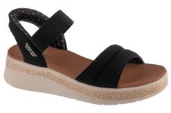Sandały damskie, Slip-Ins: BOBS Sun Ray. Czarne sandały damskie Skechers, bez wzorów, z materiału, bez obcasa, bez zapięcia. Za 289.99 zł.