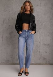 Niebieskie Bawełniane Jeansy Mom Fit High Waist w Klasycznym Stylu Vilinira. Niebieskie jeansy damskie Renee, z podwyższonym stanem, plus size. Za 109.99 zł.