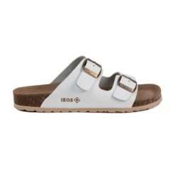Sandały ergonomiczne DURTAL W ze skóry z podeszwą EVA i możliwością dopasowania. Białe sandały damskie Izas, bez wzorów, ze skóry, bez obcasa, bez zapięcia. Za 265.17 zł.