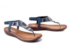 RIEKER V7561-14 blue, sandały damskie. Niebieskie sandały damskie Rieker, bez wzorów, z gumy, bez obcasa, bez zapięcia. Za 319.90 zł.