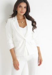 Biała Marynarka z Ozdobnymi Rękawami 3/4 Edikame. Białe marynarki i żakiety damskie Born2be, l, bez wzorów, z tkaniny, eleganckie. Za 89.99 zł.