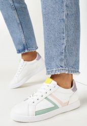 Biało-Miętowe Sneakersy z Cholewką przed Kostkę z Modnymi Przeszyciami Cassamisia. Białe obuwie sportowe damskie Born2be, przed kostkę, bez zapięcia. Za 69.99 zł.