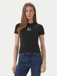 Guess Jeans T-Shirt W6GIB1 J1314 Czarny Slim Fit. Czarne t-shirty damskie Guess Jeans, l, z aplikacjami, z bawełny, bez kołnierzyka. Za 139.99 zł.