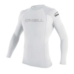 Koszulka ONEILL BASIC SKINS L/S RASH GUARD. Białe bluzki damskie O'Neill, l, bez wzorów, sportowe, bez kołnierzyka, bez ramiączek. Za 194.50 zł.