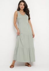 Zielona Bawełniana Sukienka Maxi Bez Rękawów Lorenis. Zielone sukienki damskie Born2be, bez wzorów, z bawełny, eleganckie, bez ramiączek. Za 139.99 zł.