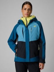 4F Kurtka trekkingowa membrana 10000 damska - turkusowa XL. Niebieskie kurtki damskie 4F, na lato, l, bez wzorów, z materiału, bez kaptura. Za 399.99 zł.