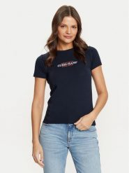 Guess Jeans T-Shirt W4YI03 J1314 Granatowy Regular Fit. Niebieskie t-shirty damskie Guess Jeans, xs, z aplikacjami, z bawełny, bez kołnierzyka. Za 89.99 zł.