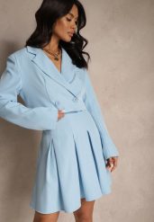 Niebieska Plisowana Spódnica High Waist o Rozkloszowanym Kroju Redilsa. Niebieskie spódnice damskie Renee, na spotkanie biznesowe, l, bez wzorów, eleganckie, mini. Za 59.99 zł.