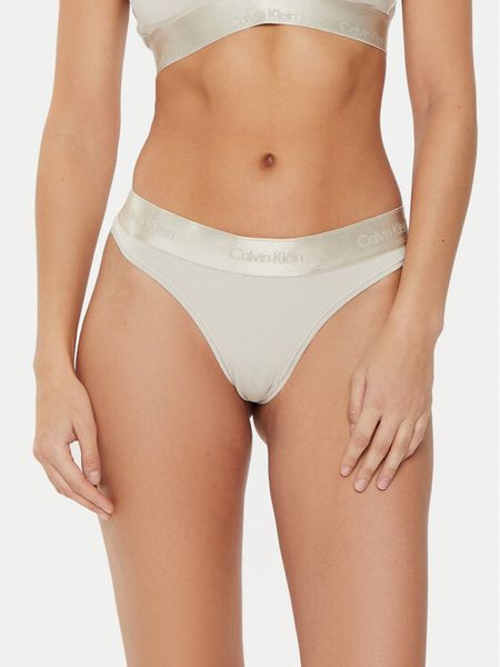Calvin Klein Underwear Stringi 000QF7997E Beżowy. Brązowe stringi Calvin Klein Underwear, bez wzorów, z bawełny. Za 49.99 zł.