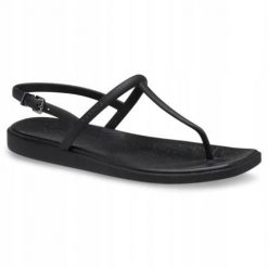 Japonki Dla Dorosłych Crocs Miami Thong Flip. Czarne klapki damskie Crocs, bez wzorów, z materiału, bez obcasa, bez zapięcia. Za 199.99 zł.